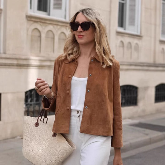 Damen Suede Jacke mit geschlossenen Knöpfen EB