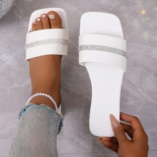 Damen modische Slides mit glitzerndem Riemen EB