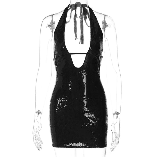 Damen Glitzerndes Minikleid mit tiefem Ausschnitt und Rückenausschnitt EB