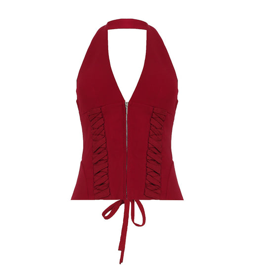 Damen-Haltertop mit raffinierten Zipp-Details und Baumwollmix EB