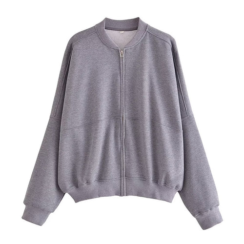 Damen lässige Sweatjacke mit hohem Kragen und praktischen Taschen EB