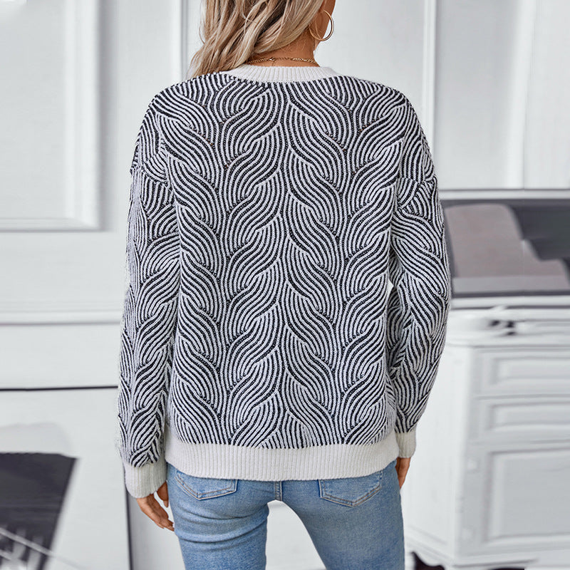 Damen Strickpullover mit modernem Wellenmuster EB