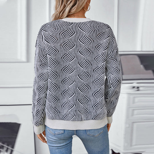 Damen Strickpullover mit modernem Wellenmuster EB