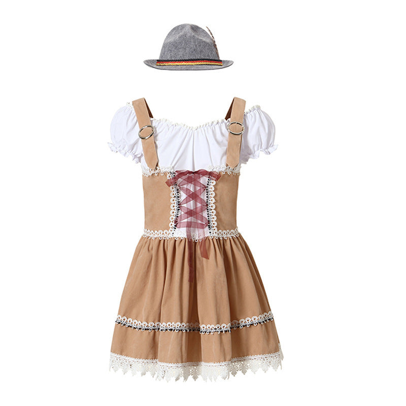 Damen nan bayerisch inspiriertes Minikleid mit geschnürter Korsage, Carmenbluse und Filzhut EB