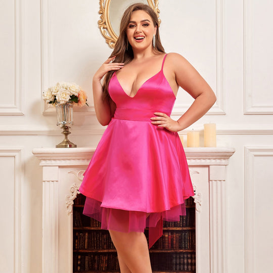 Damen Abendkleid mit tiefem V-Ausschnitt und schwingendem Tüllrock EB