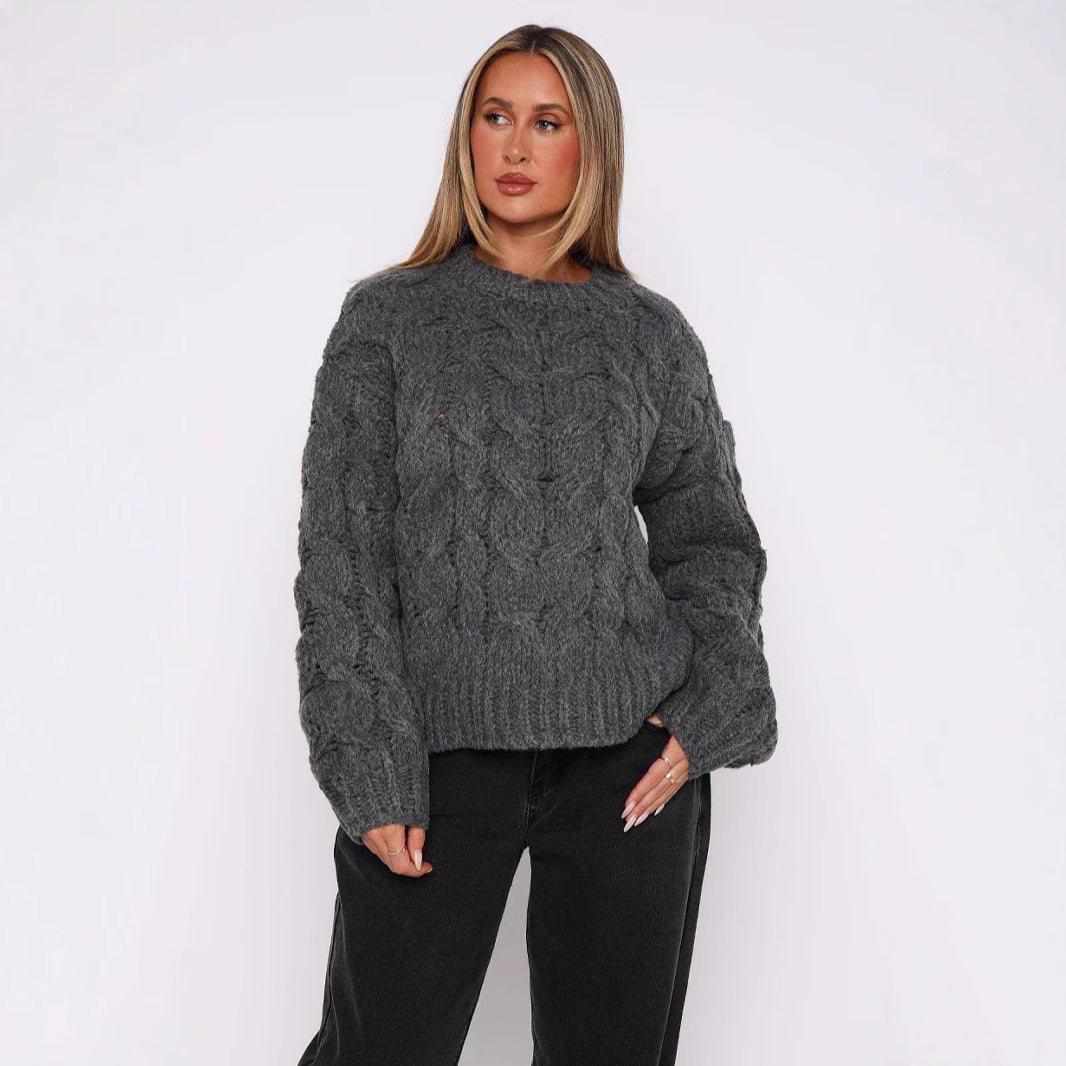 Damen Grobstrickpullover mit modernem Zopfmuster und lässigem Schnitt EB