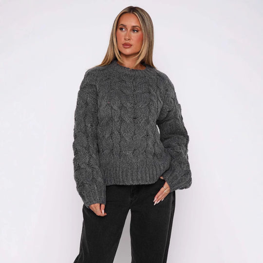 Damen Grobstrickpullover mit modernem Zopfmuster und lässigem Schnitt EB