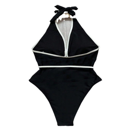 Damen Einteiler Badeanzug mit elegantem Wickel-Design und floralem Detail EB