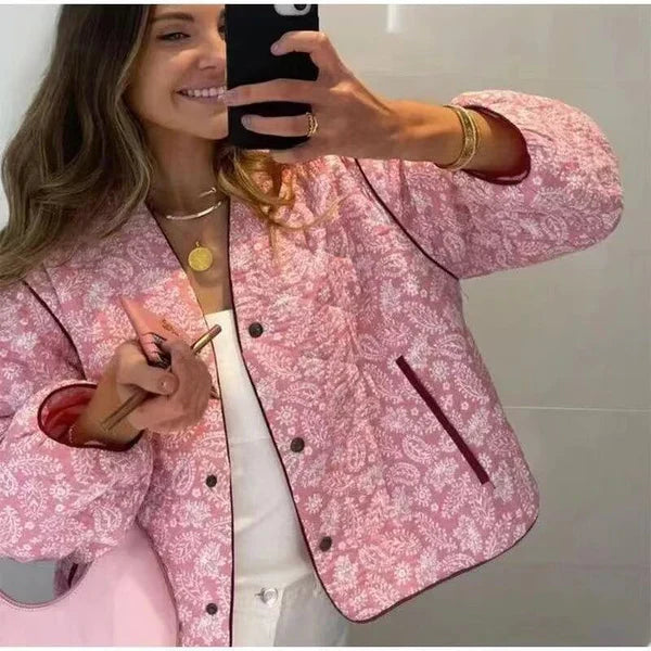 EB | Gequiltete Jacke - Blumenmuster - Lockerer Schnitt - Gepolstert und Bequem
