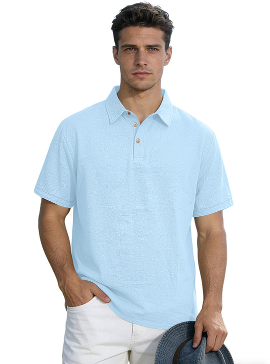 Herren nan legeres Kurzarm-Polo mit Hemdkragen, Kurzknopfleiste und strukturierter Baumwollmischung EB