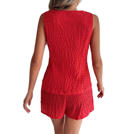 Damen Zweiteiliges Set mit strukturiertem Oberteil und elastischen Shorts EB