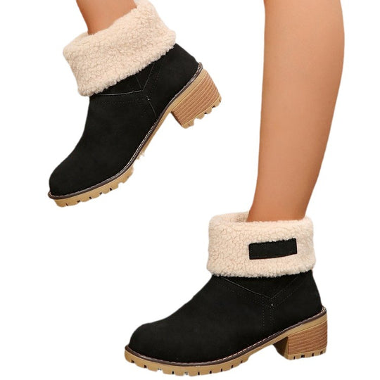 Damen warme Stiefeletten mit flauschigem Schafsfellkragen EB