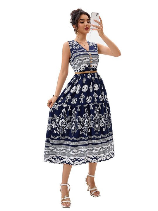 Damen Maxikleid mit dekorativem Knopfverschluss und floralem Muster EB