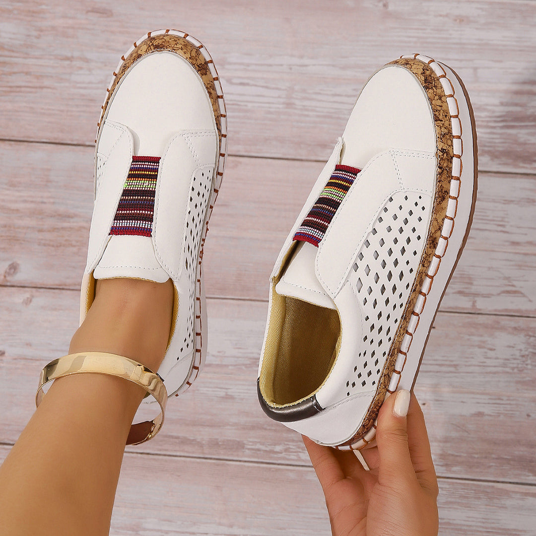 Damen luftige Slip-On Sneakers mit Kunstleder und Korksohle EB