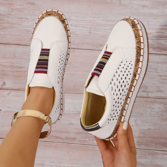 Damen luftige Slip-On Sneakers mit Kunstleder und Korksohle EB