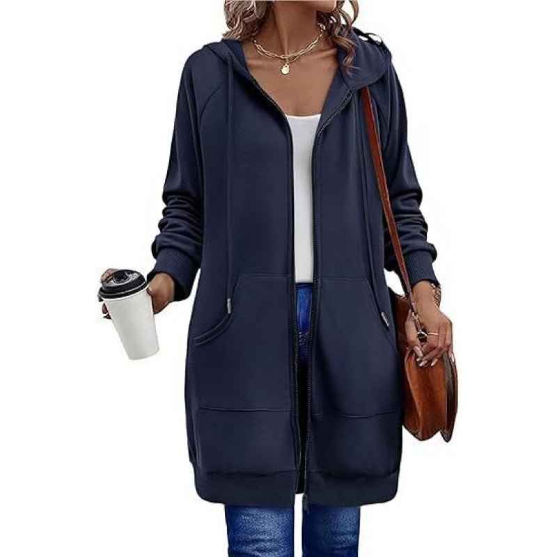 Damen modische Kapuzenjacke mit seitlichen Eingrifftaschen und Reißverschluss EB