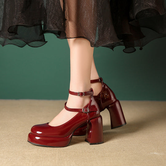 Damen Elegante Blockabsatz-Pumps mit verstellbarem Riemen EB