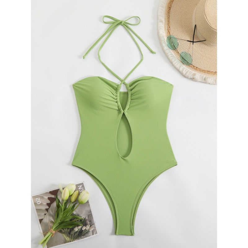 Damen Einteiliger Badeanzug mit modischem Cut-Out-Design und trägerlosem Oberteil EB