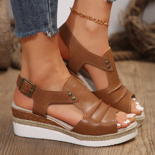 Damen Wedge-Sandalen mit modischem Verschluss und komfortablem Fußbett EB