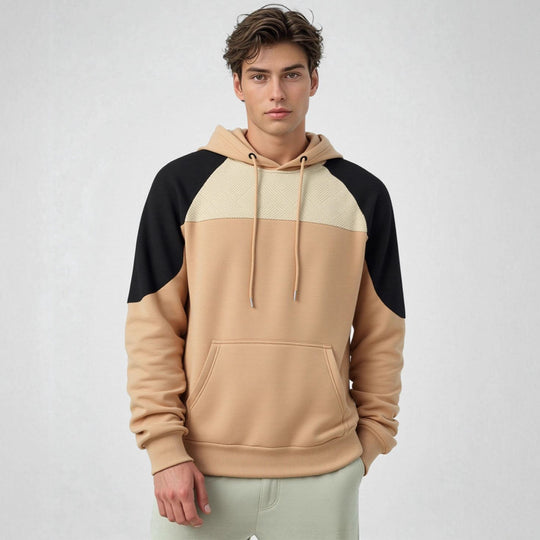 Herren sportlicher Kapuzenpullover mit geometrischen Akzenten und Kängurutasche EB