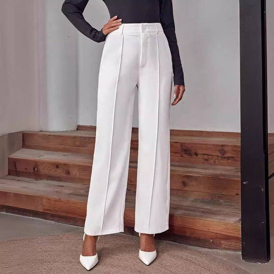 Damen elegante High-Waist Palazzo-Hose mit breiten Beinen und Falten EB