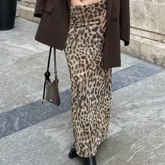 Damen eleganter Maxirock im stilvollen Leoprint EB
