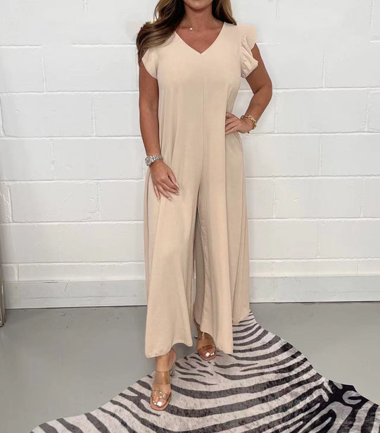 Damen legerer Jumpsuit mit fließendem Schnitt und V-Ausschnitt EB