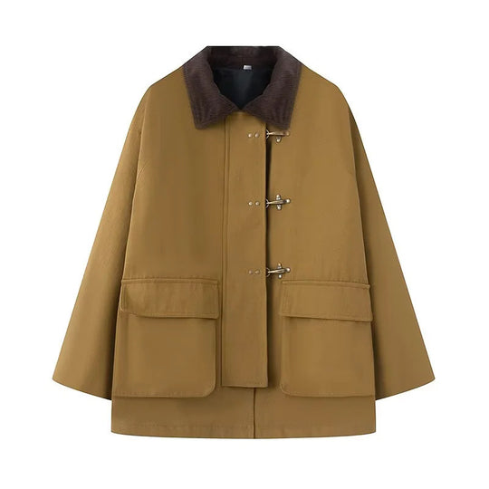 Damen oversized Trenchjacke mit klassischem Stehkragen und praktischen Taschen EB