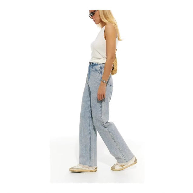 Damen Hochgeschnittene weite Jeanshose im Vintage-Style mit authentischem Used-Look EB