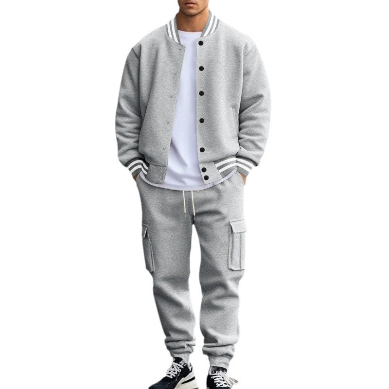 Herren nan College-Bomberjacke mit kontrastbündchen und Cargo-Jogginghose Set EB