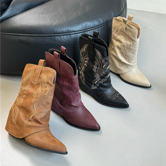 Damen Cowboy-Stiefel mit gerafftem Schaft und filigranen Nähten EB