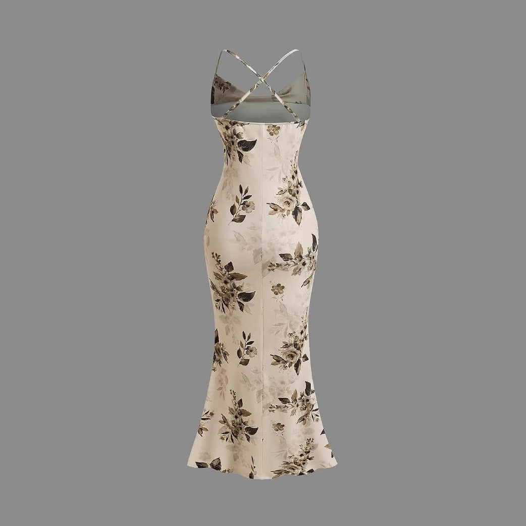 Damen Elegantes Maxikleid mit floralem Dekor und Raffungen EB