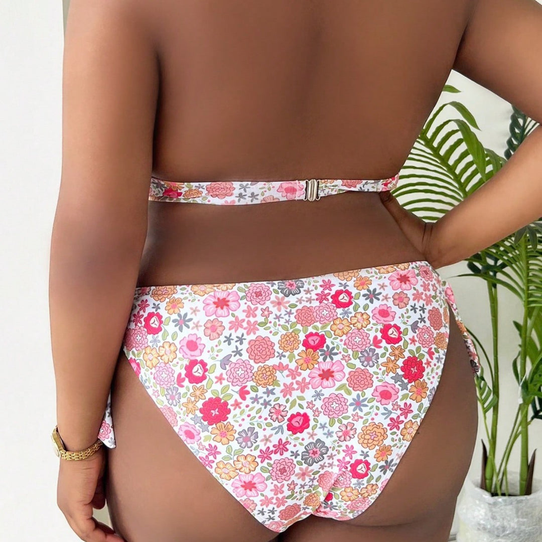 Damen Bikini mit gebundenem Oberteil und floralem Design EB