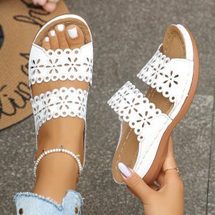 Damen elegante und luftige Sandalen mit floralem Riemendesign EB