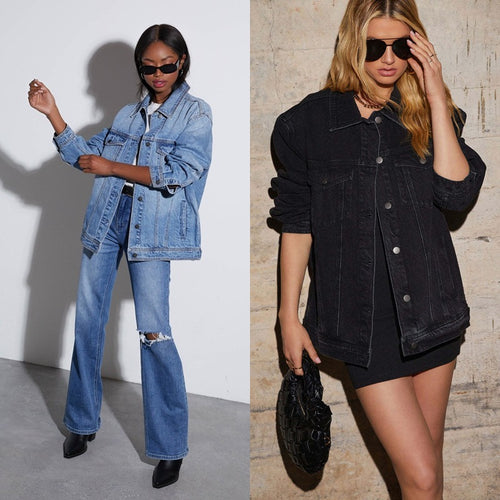 Damen Modische Oversized Jeansjacke mit lässigem Schnitt EB