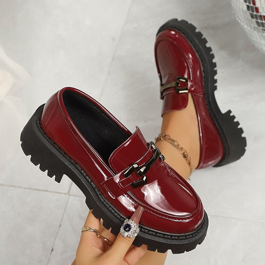 Damen Modische Loafers mit robustem Profil und dekorativem Schnallen-Detail EB