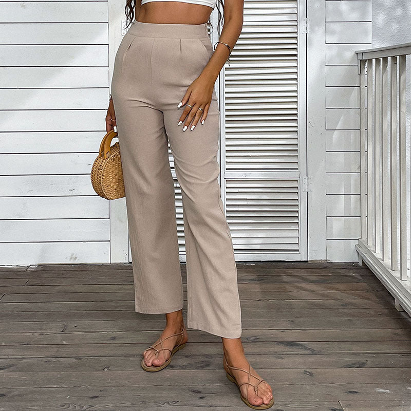 Damen lässige Palazzo-Hose mit hochgeschnittenem Taillenbund und eleganten Falten EB