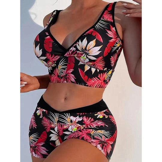 Damen Sport-Bikini-Set mit hoch geschnittenem Oberteil und bequemem Shorts EB