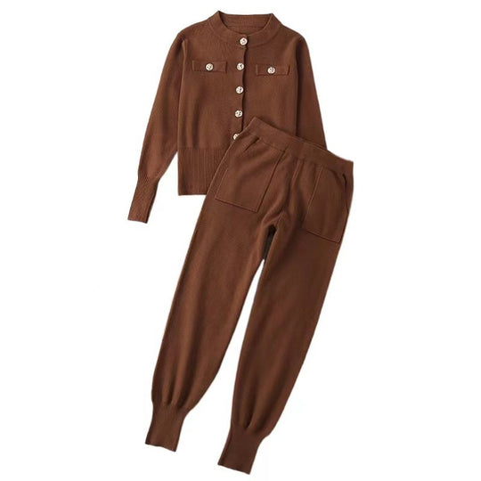 Damen elegantes Strickanzug-Set mit Knopfdétails EB