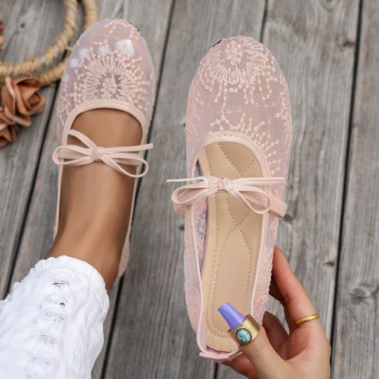 Damen Elegante Spitzenschuhe mit dekorativen Schleifen und funkelnden Akzenten EB