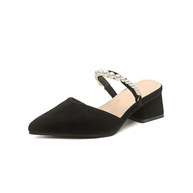 Damen elegante Slingback Mules mit Perlenakzenten EB