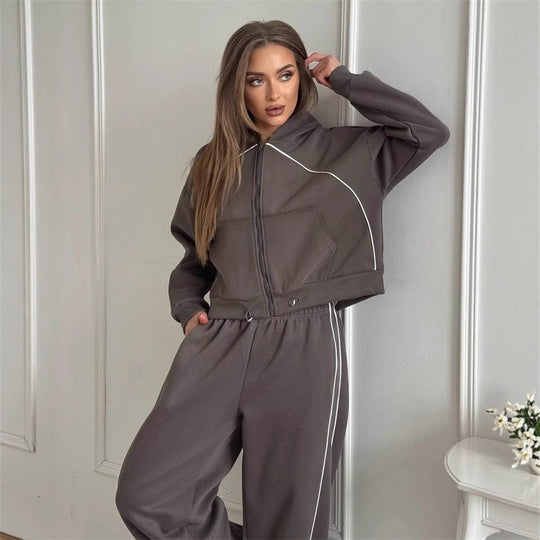 Damen nan Kapuzenjacke und weite Jogginghose Set mit kontrastnähten EB