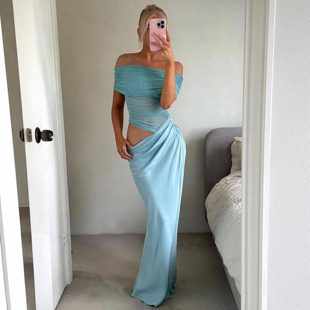Damen Elegantes Wickelkleid mit Off-Shoulder Design und Drapierungseffekt EB