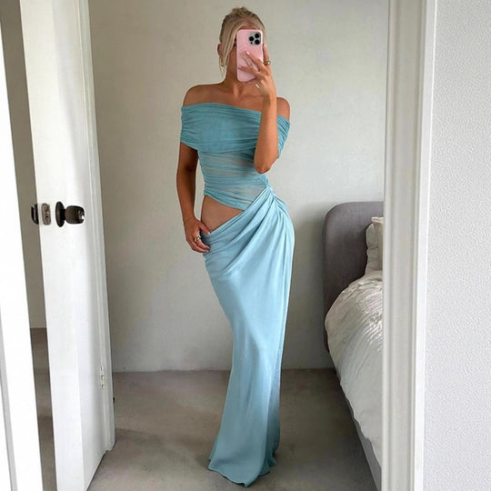 Damen Elegantes Wickelkleid mit Off-Shoulder Design und Drapierungseffekt EB