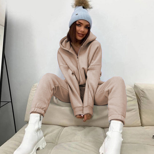 Damen nan weiches Reißverschluss-Hoodie und taillierte Komfort-Jogginghose Set mit innenliegendem Fleece EB