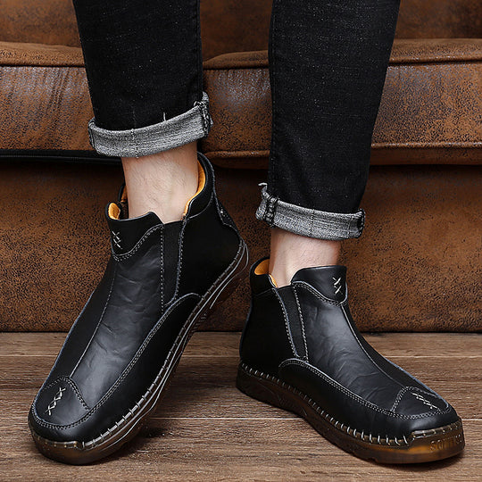 Herren Bequeme Lederhalbstiefel mit elastischem Einschlupfdesign EB