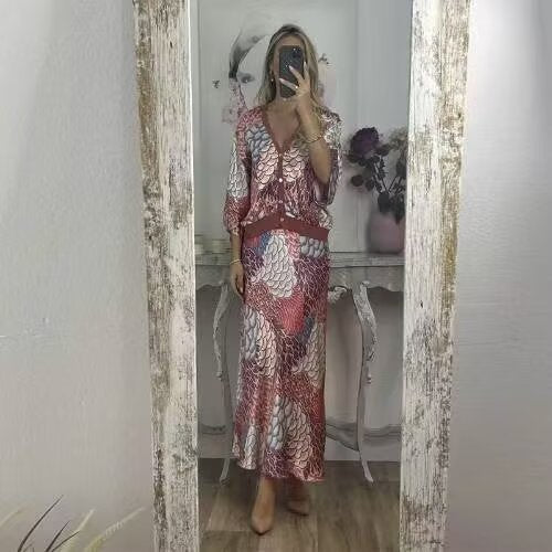 Damen Blütenmuster Set mit Kurzjacke und maxikleid EB