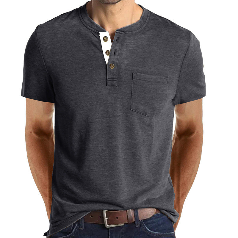 Herren T-Shirt mit strukturiertem Kragen und Brusttasche EB