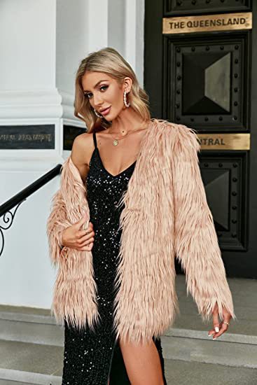 Damen Extravagante Kunstfelljacke mit flauschiger Textur EB