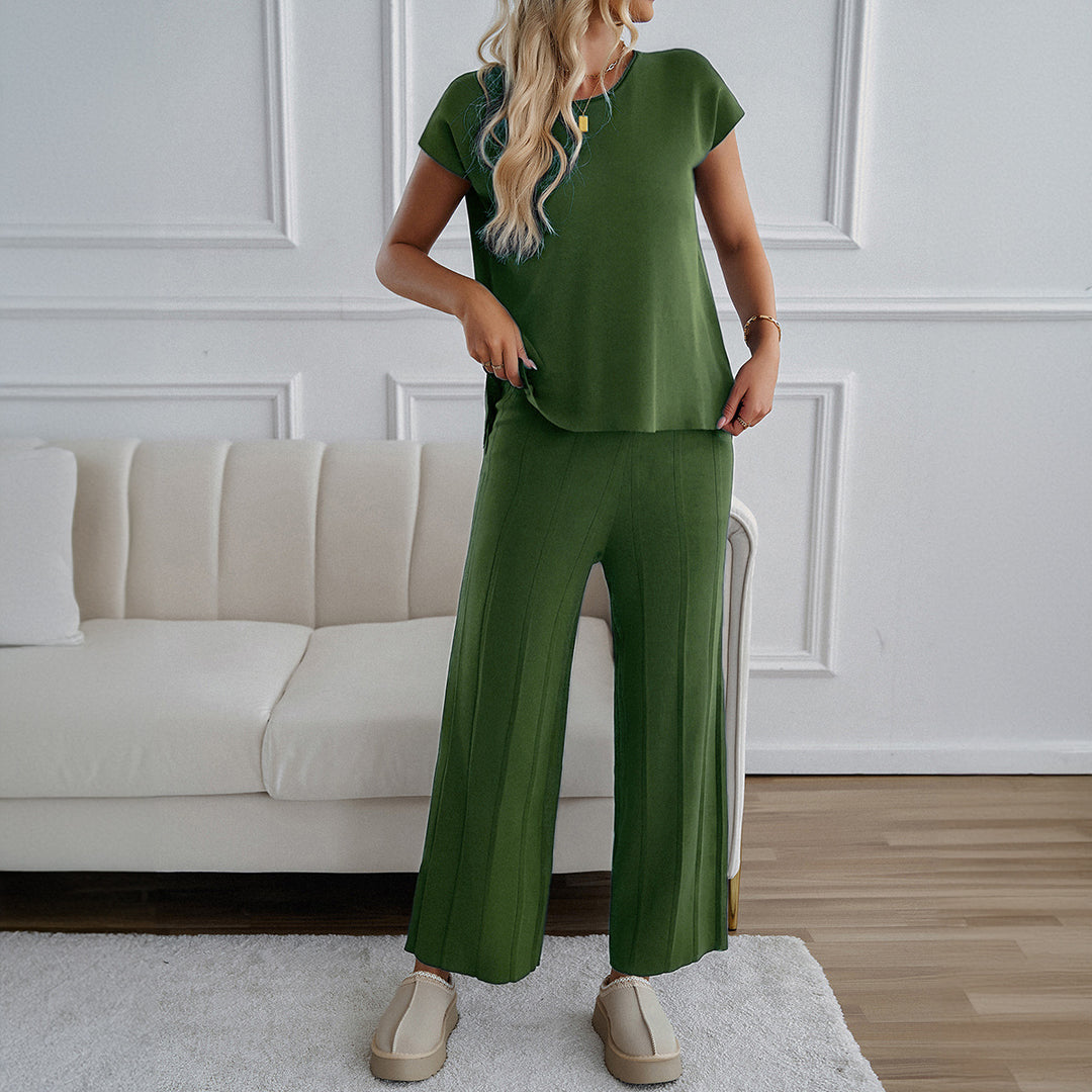 Damen Lässiges Zweiteiliges Lounge-Set mit weitem Oberteil und Palazzo-Hose EB
